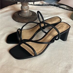 Schutz Black Strappy Square Toe Heeled Sandals Size 8.5 NEW